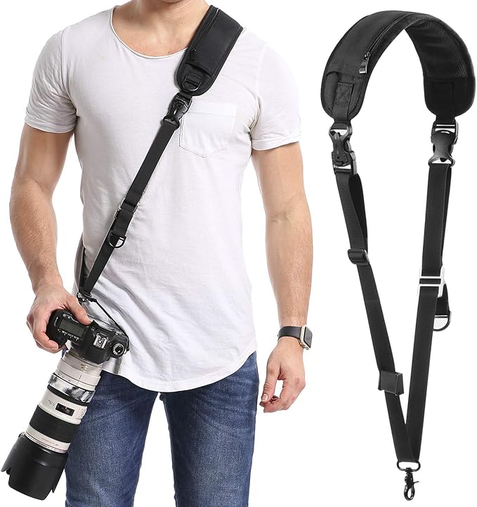 Waka Rapid Camera Neck Strap with Quick Release and Safety Tether, Adjustable Shoulder Sling Strap for Nikon Canon Sony Olympus DSLR - Black