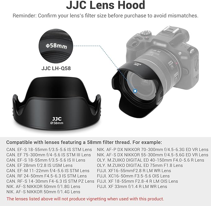JJC 58mm Tulip Flower Lens Hood Accessories for Canon EOS Rebel T7 T6 T8i T7i T6i T5i SL3 SL2 90D 80D 77D Camera with EF-S 18-55mm Kit Lens, Innovative Reversible Design, Support 58mm Filter/Lens Cap