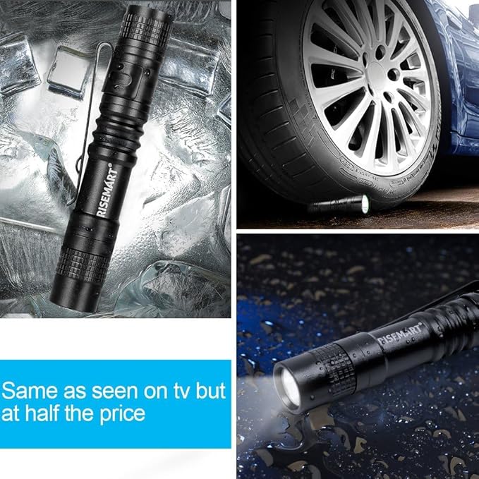RISEMART Super Small Mini Flashlight AAA 100 Lumens Ultra Bright LED Pen Light Pocket Clip Tactical Torch Lamp(3.5" Blue)