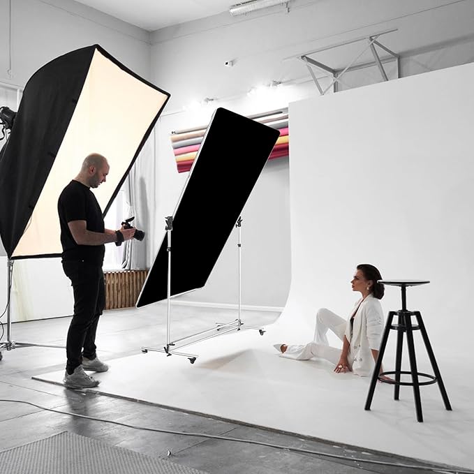 Photography Light Diffuser 79x59inch with Translucent, High-grade black cloth, 360° Rotatable Frame and 7-10 Feet Height Adjustable Support Stand with four Casters for Photo Video Shooting