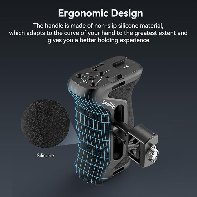 SmallRig Side Handle with (1/4" & 3/8") Two-in-One Locating Screw, Stretchable Mounting Point, Ergonomic Handgrip with 36mm Up/Down Adjustable, Left/Right Hand Universal
