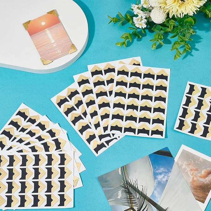 240Pcs Gold Photo Corner Stickers Self Adhesive Picture Corners Paper Acid Free Pictures Photos Album Mounting Frames Sticker for Scrapbooking Memory Books Diary Journal DIY Craft Supplies