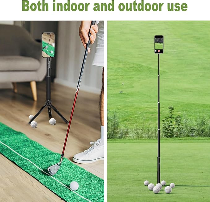 PrecisionMaster Golf Tripod & Monopod, Magnetic Film Stick 52" Adjustable Aluminum, Swing Training Aid Compatible With MagSafe iPhone Android Phones (8 Magnet)