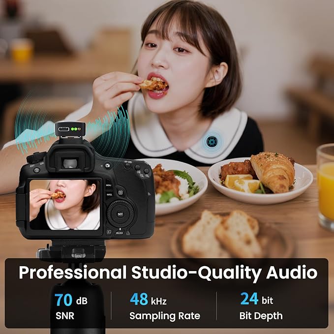 Magnetic Wireless Microphone for iPhone/Camera/Android, Ultralight 9.5g, 984ft Range, 48kHz/24bit, Noise Cancellation, 48H Battery for Video Recording, Streaming