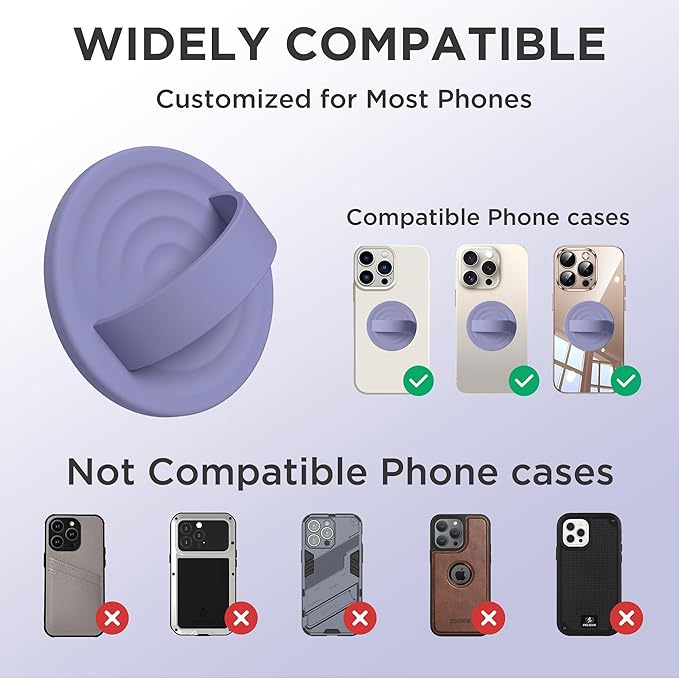 Upgraded Magnetic Phone Grip, Liquid Silicone Soft and Portable, Removable Finger Loop Ring Grip Holder for iPhone, Strong Magnetic Attraction, Compatible with MagSafe Phone Case, Lavender Gray