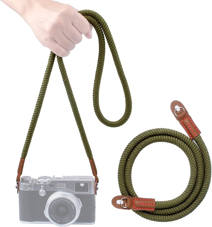 Camera Strap for Man Woman Photographer Soft Rope Neck Shoulder Strap for DSLR SLR Mirrorless Camera with Round Hole Interface 120cm Green