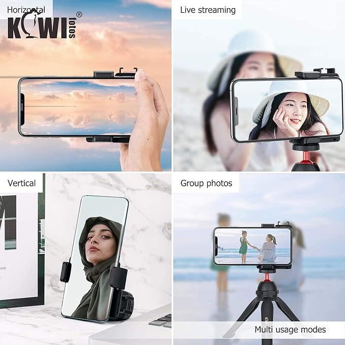 KIWIFOTOS Phone Camera Grip Handle Holder Phone Tripod Mount with Remote Shutter & Cold Shoe Adapter for iPhone 17 16 15 14 Pro Max Samsung Smartphone Selfie Vlog Video Shooting