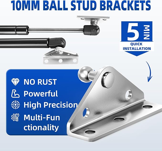 ARANA 10MM Ball Stud Mounting Bracket for Universal Gas Struts Lift Supports Shocks Spring Prop Mounts Brackets Kits Silver 4PCS with 16 Screws (Only Fits 10mm Ball Head)