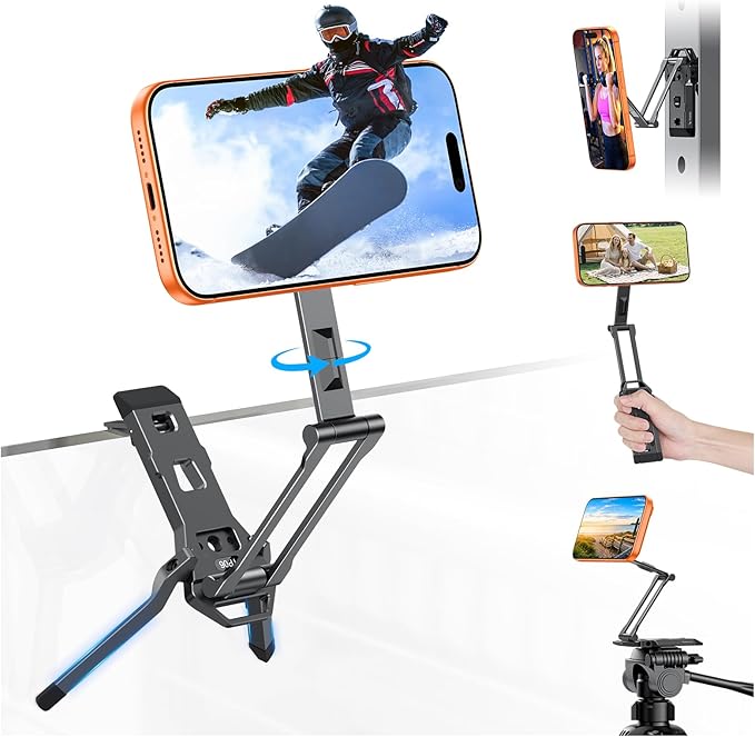 OMOTON TP06 [Equipped Lanyard] for MagSafe Tripod Hook with Magnet Back & Arca-Swiss Base, 360°Rotating with 1/4" Screw, Magnetic Phone Tripod for iPhone 17/16 Pro Max Air Fits Vlog, Travel, Gym