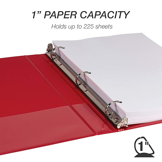 Samsill Durable 1 inch 3 Ring Binder, Made in USA, D Ring Binder, FSC 100% Recycled Chipboard, Red, 4 Pack