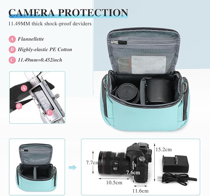 G-raphy Camera Bag Case Compact Lightweight Shoulder Crossbody Sling Photography Bags for Nikon Canon Sony DSLR SLR Mirrorless with Removal Straps Mint
