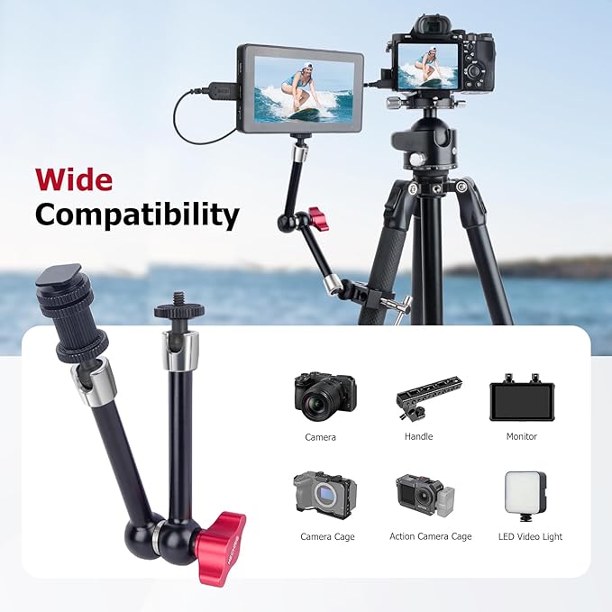 11" Pro Cold Shoe Magic Arm, Extra-Long Adjustable Friction Arm with 1/4" Screw for Teleprompter, Ring Light, Camera Rig – Live Stream Filmaking-87003