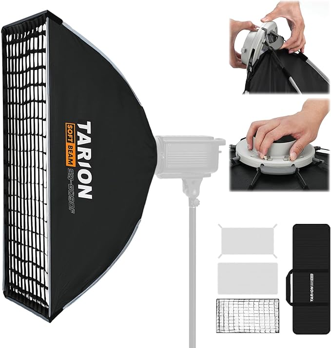 TARION 23.6"x35.4" Quick Release Strip Softbox - Foldable Bowens Mount Softbox with Diffusers/Honeycomb Grid/Carrying Bag for Live Streaming, Photography, Videography (SQ-6090F)