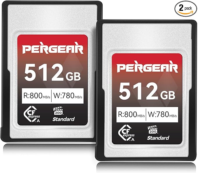Pergear 512GB CFexpress Type A Memory Card VPG200, Up to 800MB/s Read Speed & 780MB/s Write Speed for 4K 120P,8K 30P Recording (2-Pack)