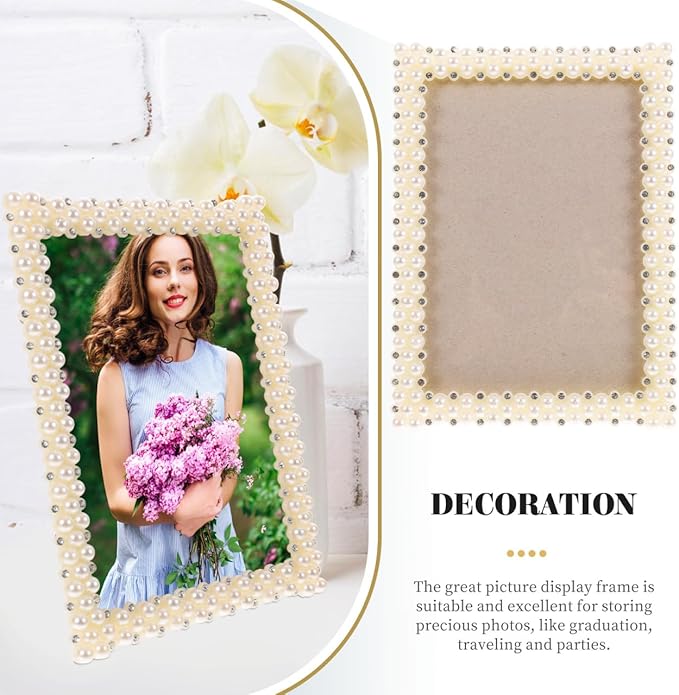 NOLITOY 5x7 Vintage Pearl Picture Frame, Ornate White Resin Desktop Photo Display with Stand, Antique Aesthetic Decorative Frame for Wedding, Anniversary & Home Tabletop Decor
