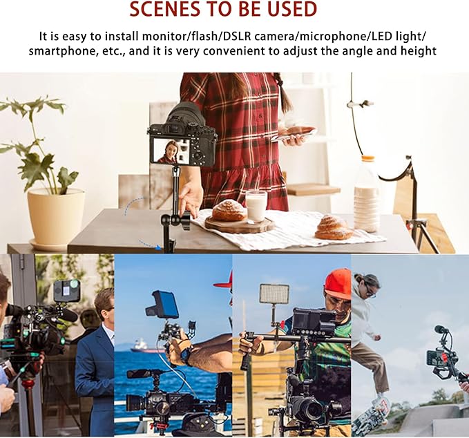 9 Inch Adjustable Magic Arm with Super Clamp and Cold Shoe Adapter - Compatible Photography Accessories - Max Load 4.4lb/2kg