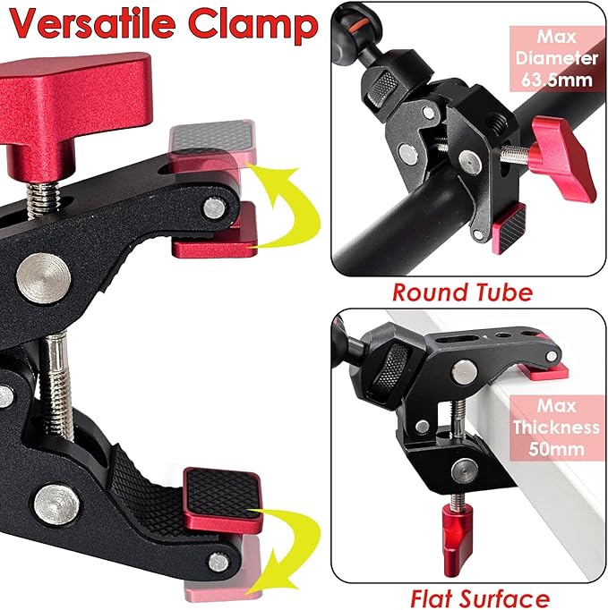 22" Magic Arm w Clamp Mount, Adjustable Overhead Phone Mount Stand, Articulating Friction Boom Arm w Thread Adapter for Webcam Tripod Light Video Rig Camera