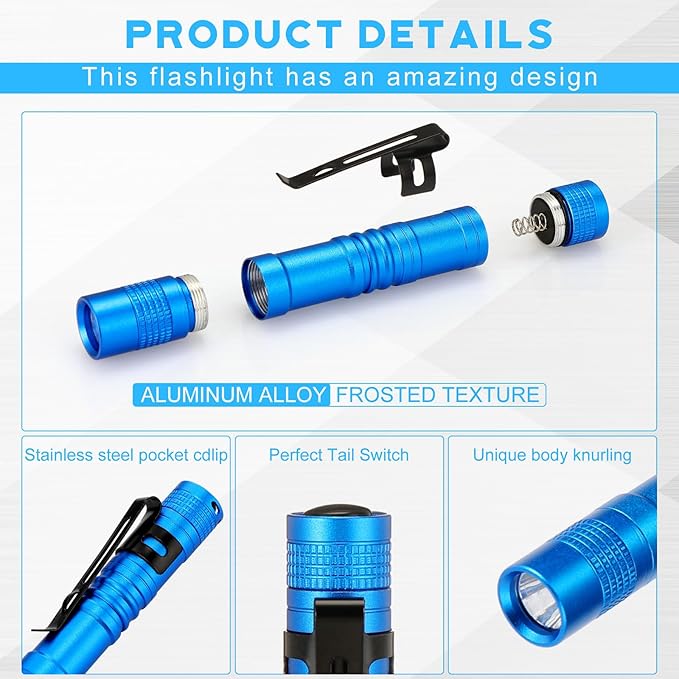 Hortsun 20 Pcs Mini Pen Light Flashlights Christmas Gifts for Men Pocket Flashlights Pen with Clip Small LED Handheld Slim Torches Without Battery(3.54 Inch,Blue)