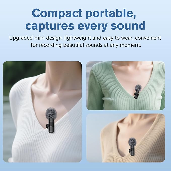 Professional Wireless Microphone for iPhone,iPad,Android, Lavalier Lapel Mic for Video Recording, Mini Mic Crystal Clear Recording with USB-C for Content Creators Vlog YouTube Tiktok Podcast Interview