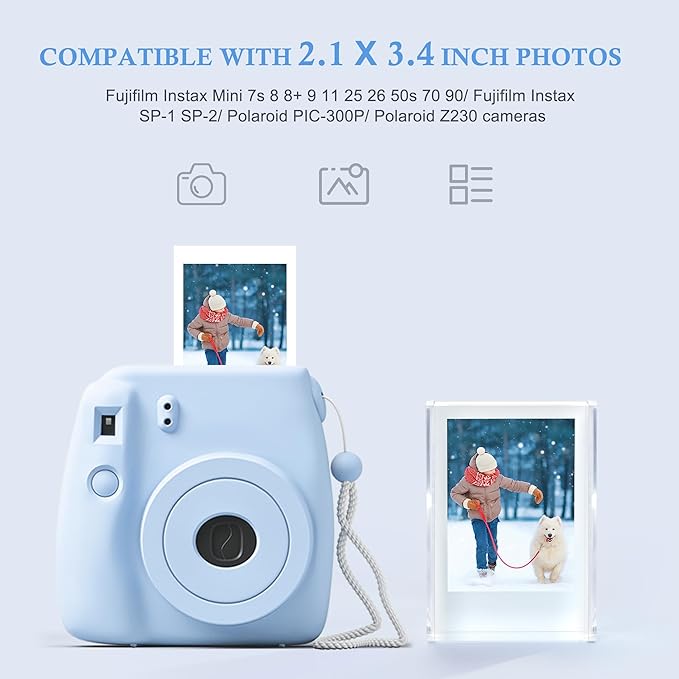 Instax Mini Photo Frames, 2x3 - Cute Acrylic Silver Glitter Frames for Fujifilm & Polaroid Film (3 Pack)