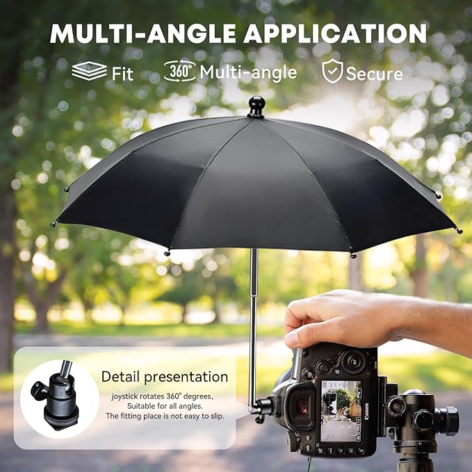 Generic Large Camera Umbrella Hot Shoe for Rain Sun 19inch, DSLR Camera Rain Cover Shade, Protector for Canon, Sony, Nikon, Fuji, Olympus, Ajustable Height & Angle, Black