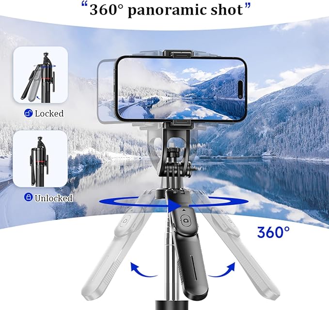 Gimbal Stabilizer - Master Every Move, 67" Selfie Stick Tripod for iPhone, Extendable Travel Tripod with 360° Panoramic Shot with Remote, Foldable Phone Stand for iPhone/Android