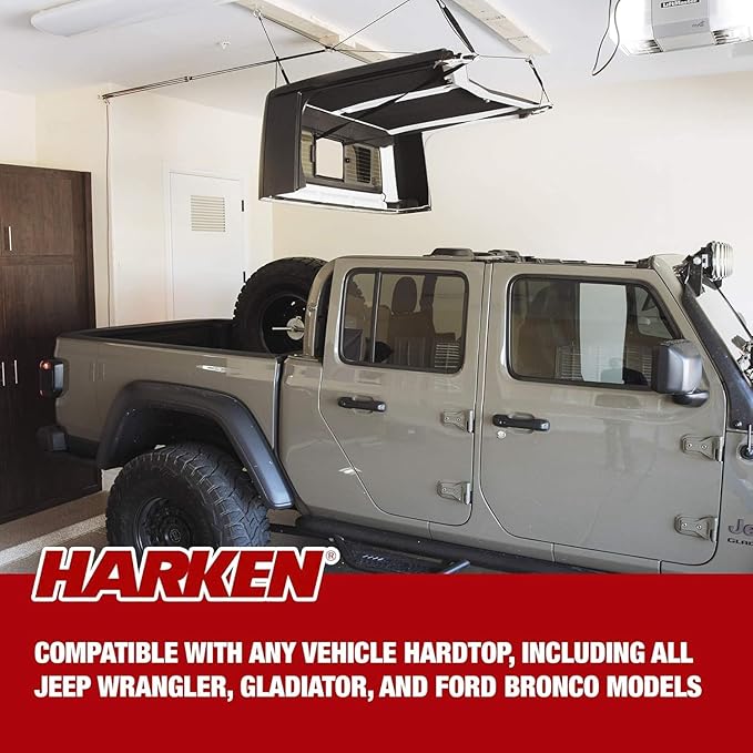HARKEN - Truck Cap Overhead Garage Storage Hoist, Self-Leveling, Safe Anti-Drop System, Easy One-Person Operation, Smart Garage Organization - 7806