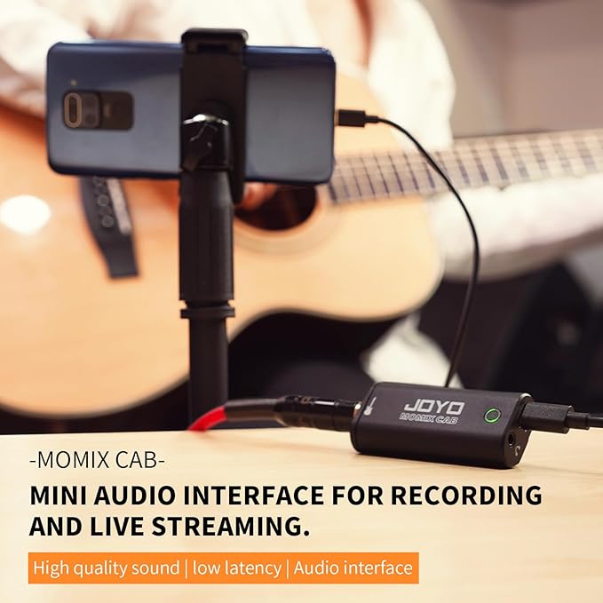 JOYO Guitar Audio Interface Pocket Internal Recording Sound Card with Type-C and Lightning for Phone Portable and Lightweight Plug & Play (MOMIX CAB)