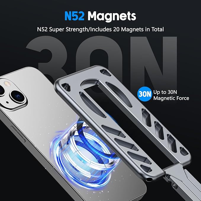 Magnetic Phone Tripod Stand Selfie Stick, MG-04 Foldable Lightweight Portable Travel Mount Holder, Compatible with MagSafe for iPhone 17 16 15 14 13 12 (No Card Slot)