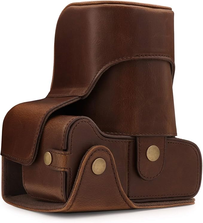 MegaGear MG1608 Ever Ready Leather Camera Case compatible with Canon EOS Rebel T7 (18-55mm), 2000D (18-55mm) - Dark Brown