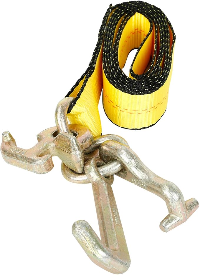 Fekuar 4Pcs 2" x 8' Truck Winch Tie Down Straps with RTJ Cluster Hook Heavy Duty Webbing Complete RTJ Strapes 3 Chain Link RTJ Cluster Hook Towing Truck Anchor Wrecker Tie Down
