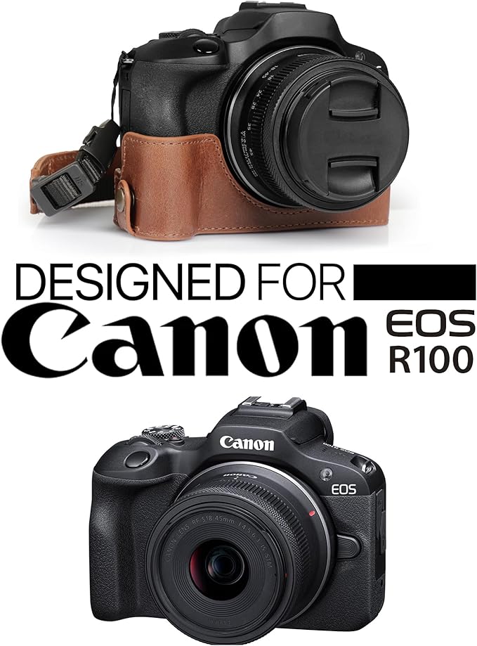 MegaGear Ever Ready Genuine Leather Half Camera Case Compatible with Canon EOS R100 - Brown