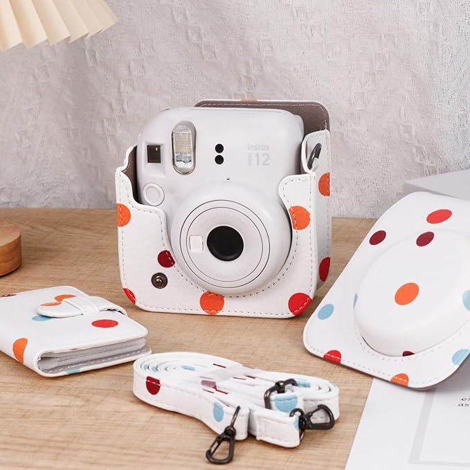 Frankmate Protective Case Compatible with Mini 12 11 9 8 Instant Film Camera with Accessory Pocket and Adjustable Strap (Polka Dot)