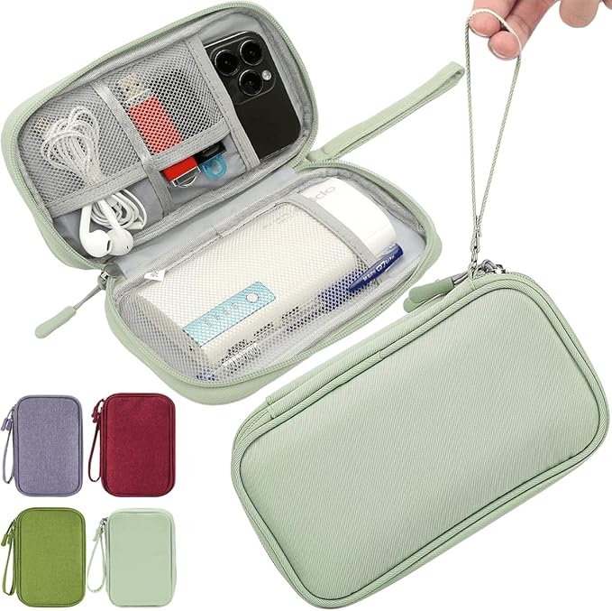 Small Cable Organizer Bag, Travel Cord Charger Organizer Case Waterproof Accessories Pouch, Electronic Carrying Case Bag for Cable, Cord, Charger, Phone, Power Bank, Earphone (Mint Green)