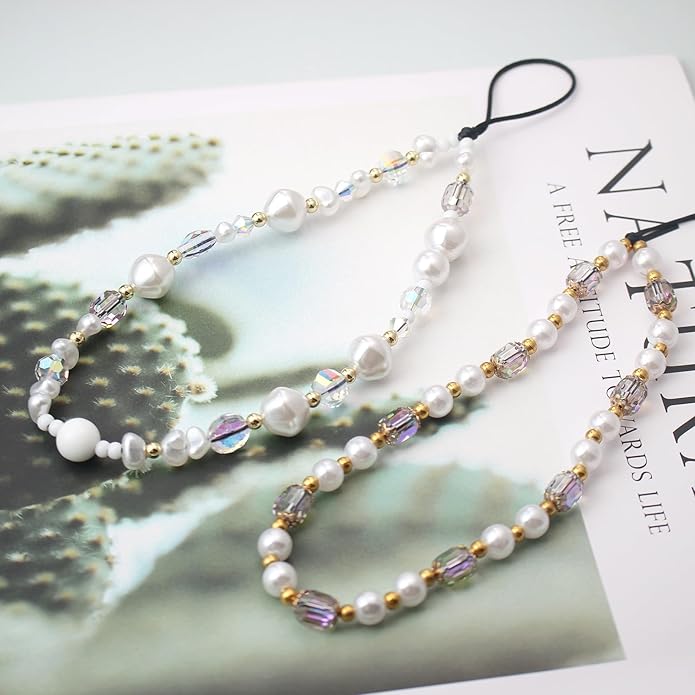 Beaded Camera Wrist Strap, Cute Phone Charms Strap, Pearl Bracelet Wrist Strap, Phone Keychain Decoration for Wallet