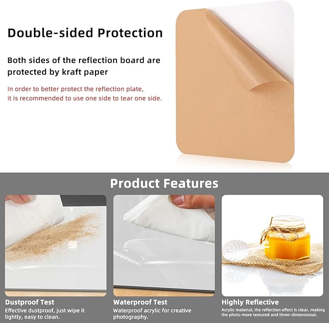 PULUZ 40cm/ 15.7 inch White & Black Acrylic Reflective Display Table Background Board for Small Product Table Top Photography Shooting (16 x 16 inch)