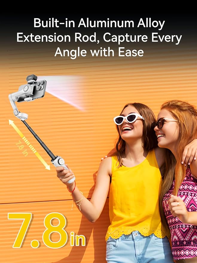 AOCHUAN Gimbal Stabilizer for iPhone, Phone Gimbal with AI Tracking Sensor for Vlog Recording, 3-Axis Phone Gimbal with 7.8' Extension Rod and OLED Display for iPhone/Android-Smart X2 AI White