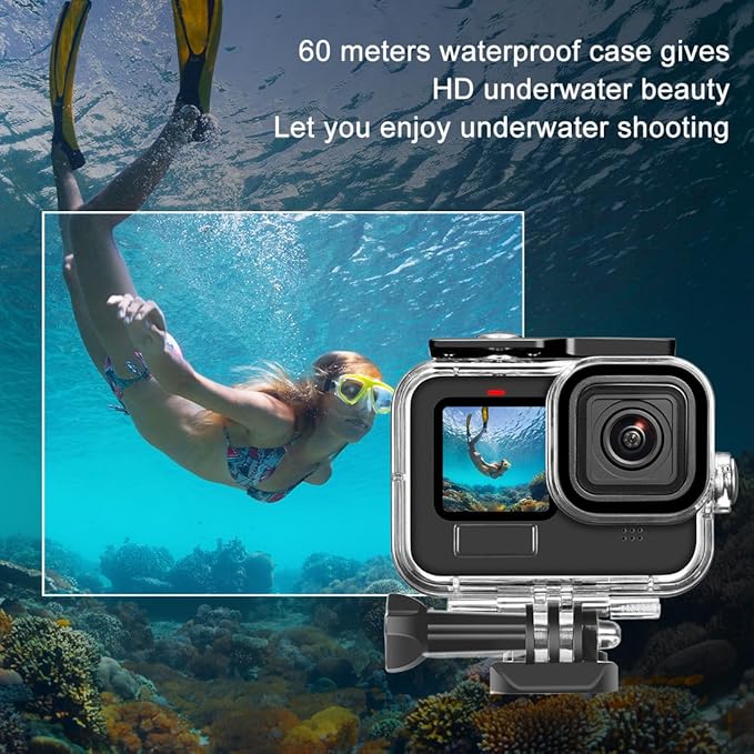 KETOPKIN 60M/196FT Waterproof Case for GoPro Hero13/Hero12/Hero11/Hero10/Hero9 Black Camera Accessories,Underwater Diving Housing Protective Shell for Hero13/12/11/10/9 Black