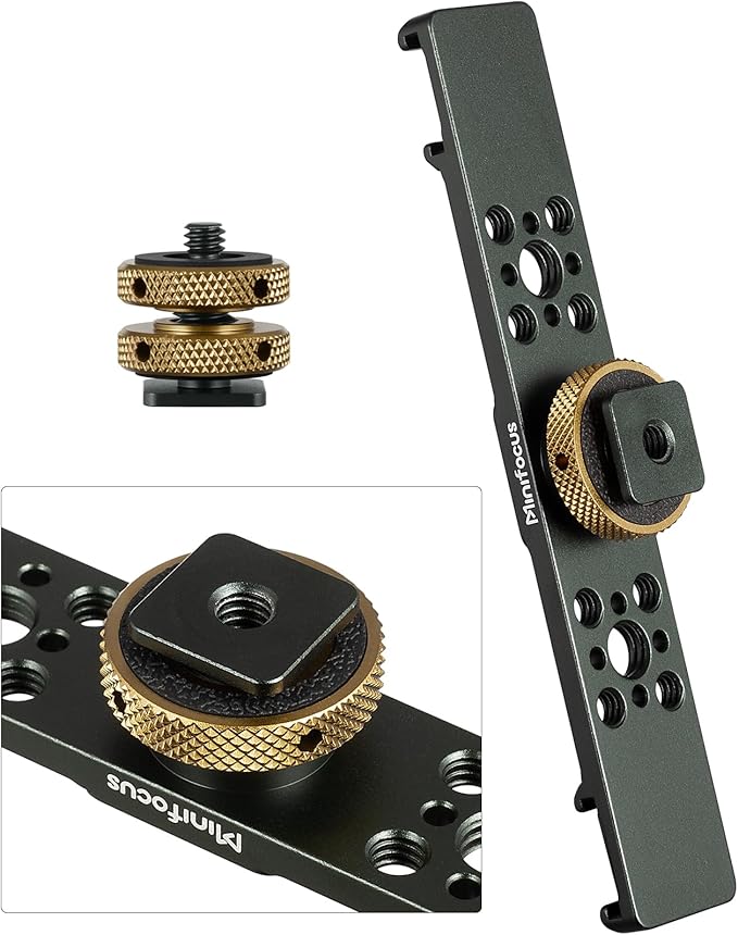 MINIFOCUS Triple Cold Shoe Extension Bar Mount, Aluminum Alloy Hot Shoe Mount Bracket with 1/4" Thread Holes for DSLR Camera Microphone Tripod LED Video Light Flashlight