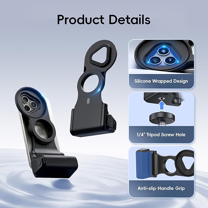 JJC Magnetic Phone Camera Grip with 67mm Filter Adapter Kit, Compatible with iPhone 16 Pro 15 Pro 14 Pro, with Remote Control & 1/4” Tripod Screw for Vlogging Video Recording Mobile Filmmaking