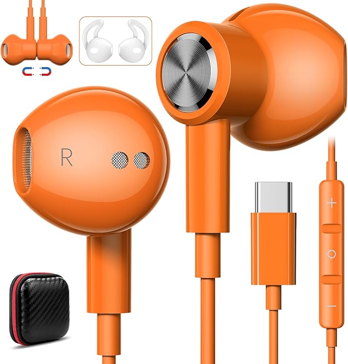 USB C Headphones with Microphone for iPhone 17 Pro Max 17e 16e 16 15 Plus,Type-C Headphones for Google Pixel 10a Wired Earbuds Magnetic Sport Earphone for iPad/OnePlus 15/Samsung S26 S25 Flip 6 Fold 7