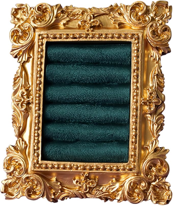 Vintage Gold Ring Holder 3.94x3.54 In,Suede Lined Jewelry Display Stand, Engagement Ring holder Photography Prop, Ornate Ring Holder for Wedding Decor, Bridesmaid & Engagement Gift (Dark green)