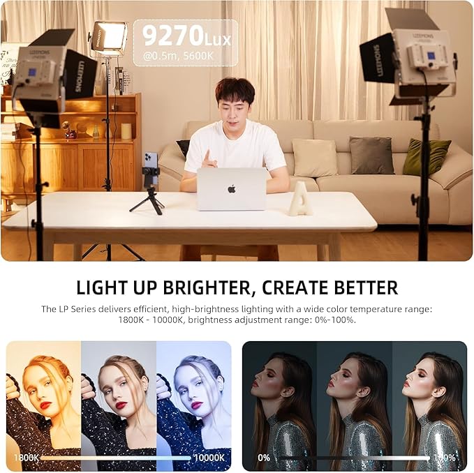Godox LP600R RGB LED Video Light with Barndoor, 60W 1800K-10000K 9270Lux LED Panel Light with 14 FX Effects APP Control CRI/TLCI 96+ Dimmable 0-100% Studio Soft Light for Photography
