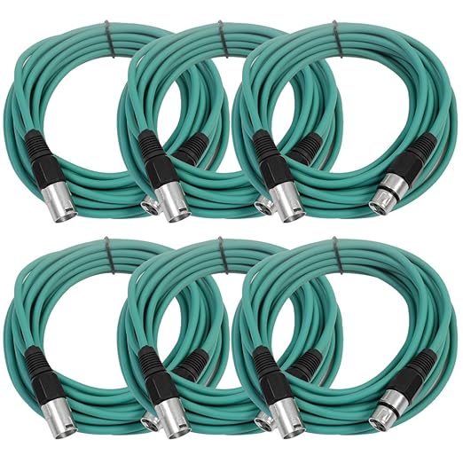 SEISMIC AUDIO - SAXLX-25 - 6 Pack of 25' Green XLR Male to XLR Female Microphone Cables - Balanced - 25 Foot Patch Cords