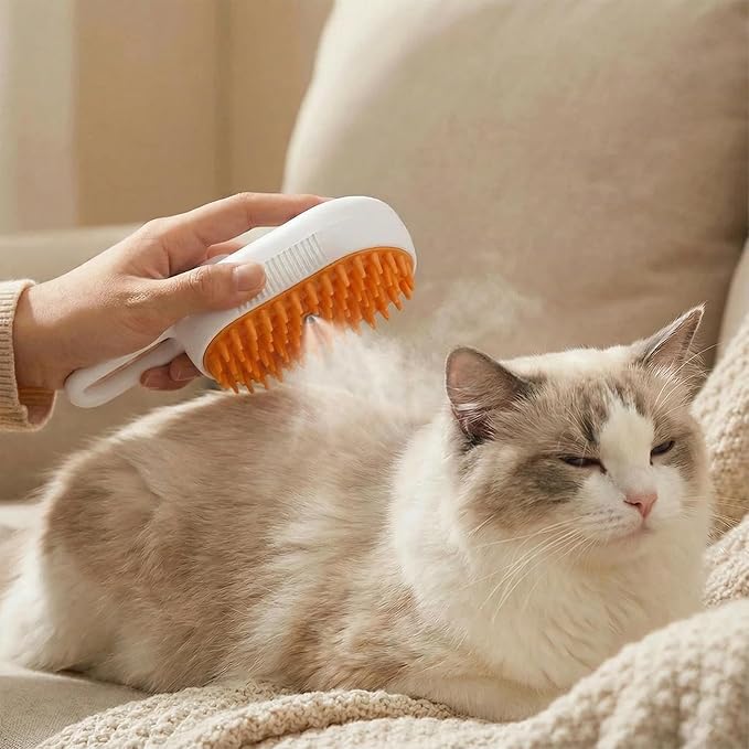 4 in 1 Cat Steam Brush for Shedding, Rechargeable Steam Pet Brush for Dog and Cat, Anti-Static, Massage, Cleaning, Shedding & Combing All In One!(Brown)