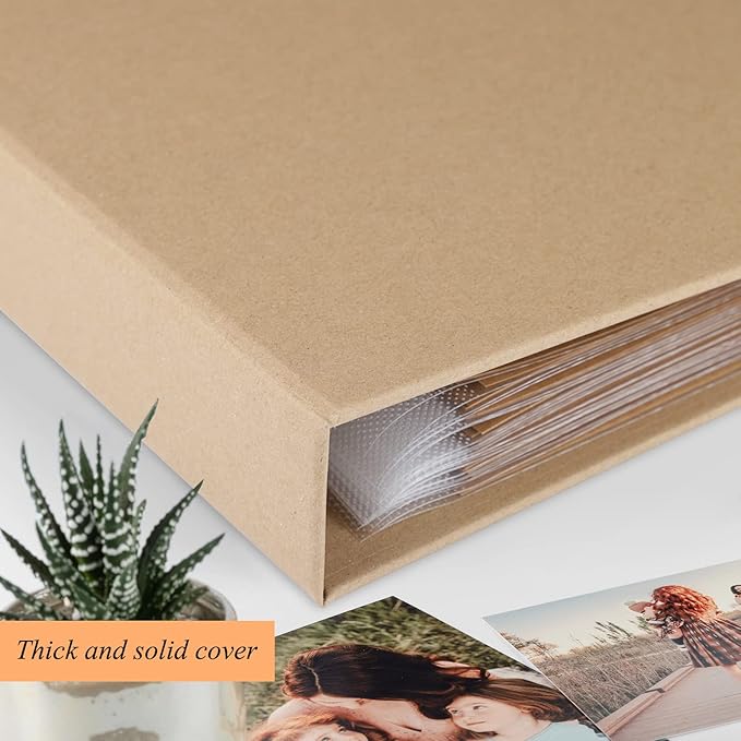 1DOT2 8x8 DIY Small 3 Ring Scrapbook Photo Album Journal with 30 Plastic Sleeves 60 Pages and Kraft Paper Cover for Baby Travel Wedding Couple Anniversary Kids Adventure (8x8 Inch, Yellow)
