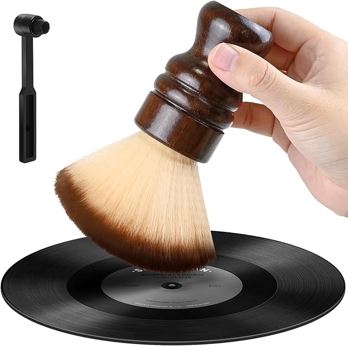 Vinyl Record Cleaning Kit, 2-in-1 Anti-Static Carbon Fiber Record Brush & Stylus Cleaner with Wooden Handle, Turntable Accessories and Gift for Record Collectors