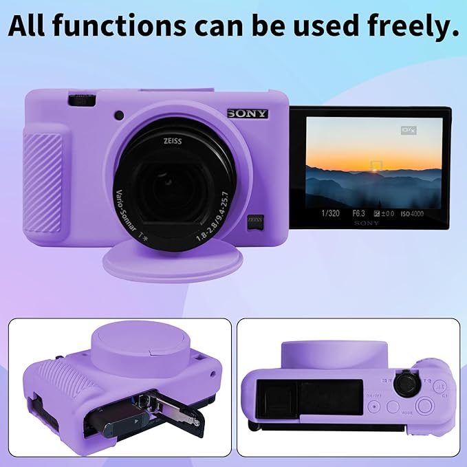 Camera Case for Sony ZV-1, ZV1 Camera Cover Silicone Camera Sleeve Body Skin Protective Case with Removable Lens Cap for Sony ZV 1 Digital Camera, Purple
