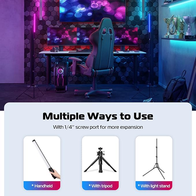 Ulanzi VL119 RGB LED Light Wand, 360°RGB Video Wand Stick for Photography, 2600mAh Built-in Rechargable Cube Light， 2500-9000K Dimmable Camera Light w LCD