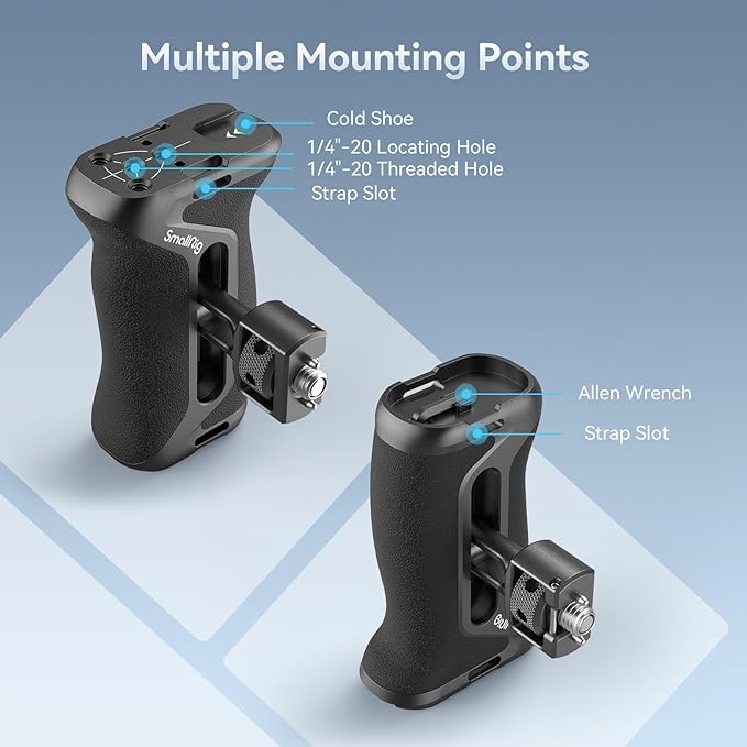 SmallRig Side Handle with (1/4" & 3/8") Two-in-One Locating Screw, Stretchable Mounting Point, Ergonomic Handgrip with 36mm Up/Down Adjustable, Left/Right Hand Universal